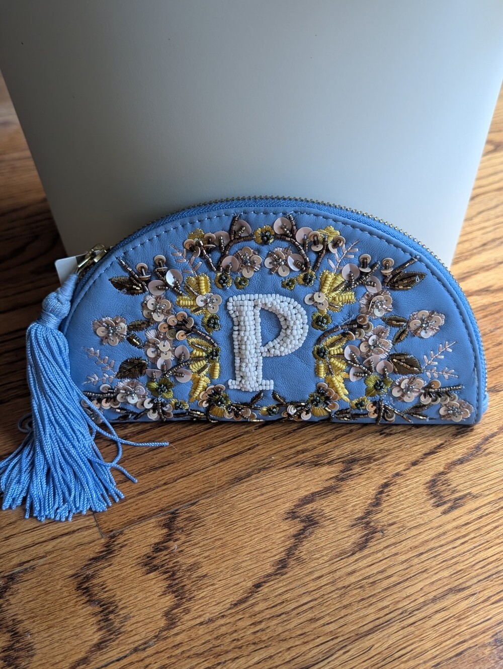 Anthropologie Light Blue "P" Initial Clutch
